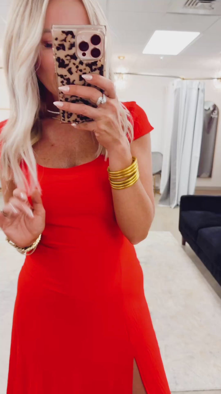 The Delaney Slit Midi Dress-Red
