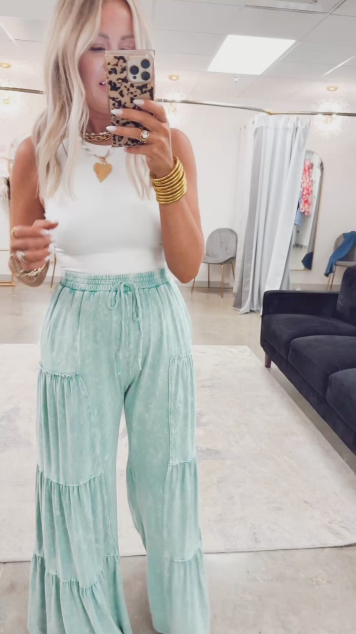 Tiered Bliss Wide Leg Pants-Cyan