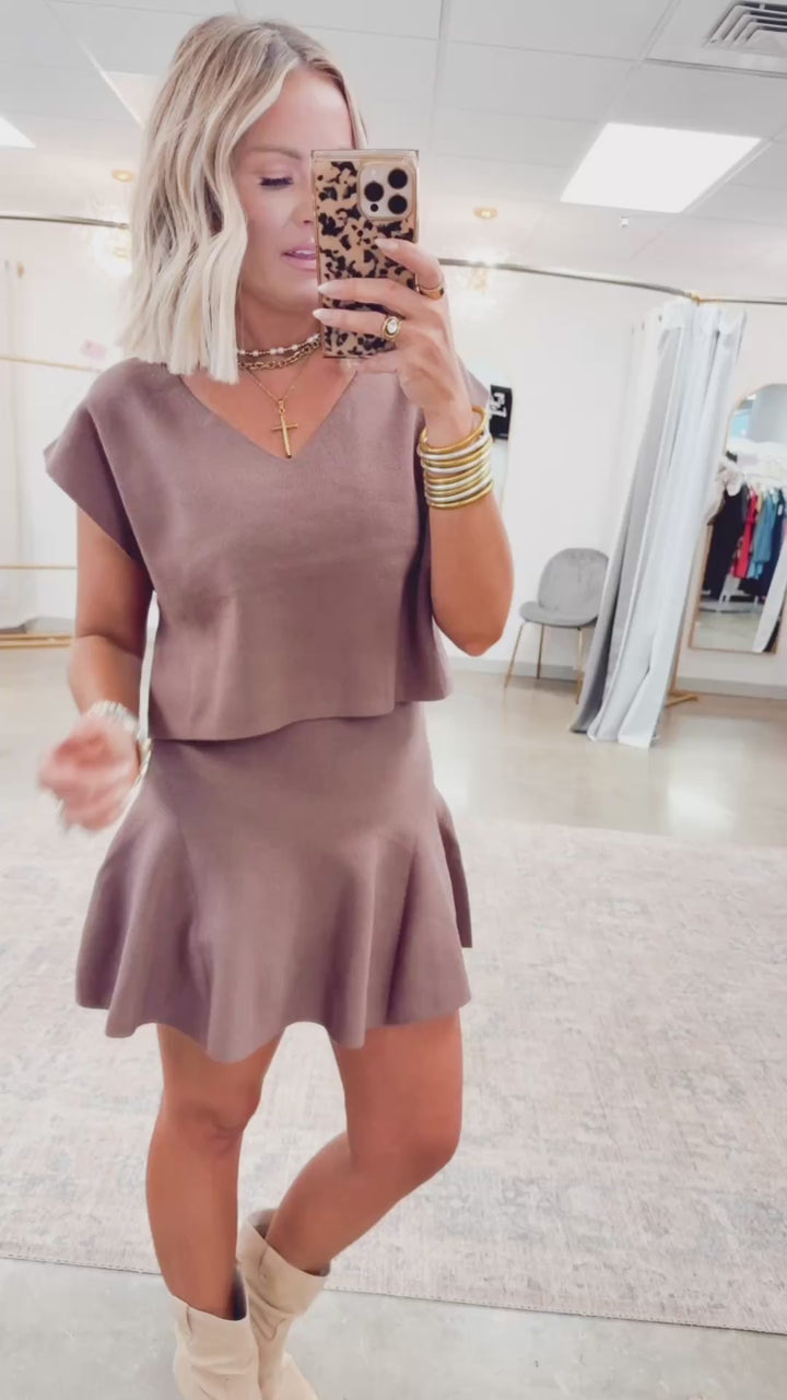 Afterglow Sweater & Skirt Set-Brown