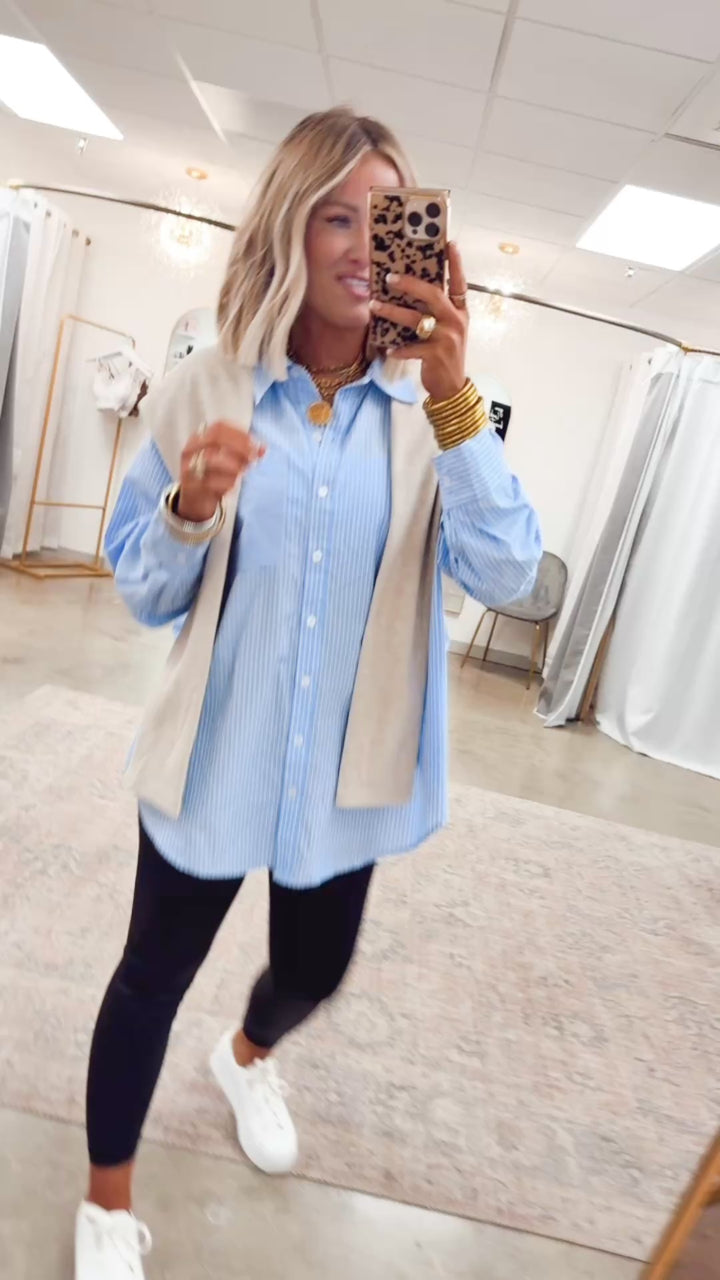 Evelyn Striped Top-Chambray