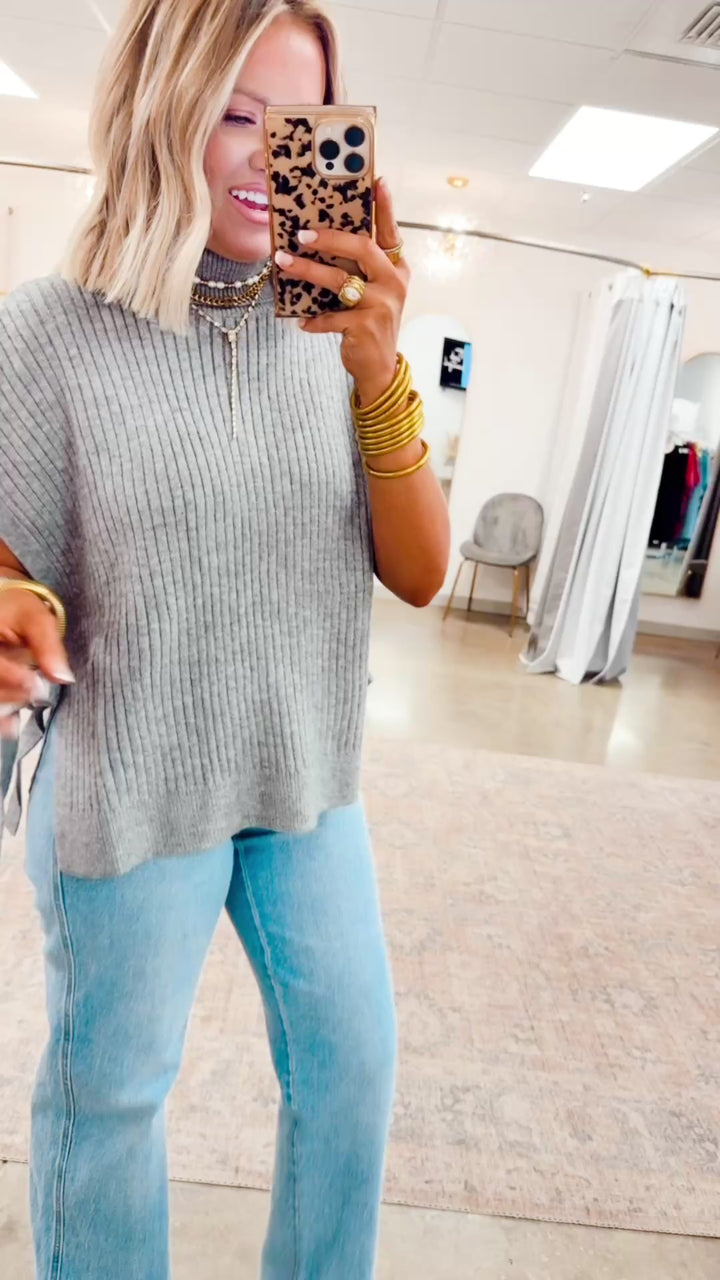 Turtle Neck Sweater Vest-Grey