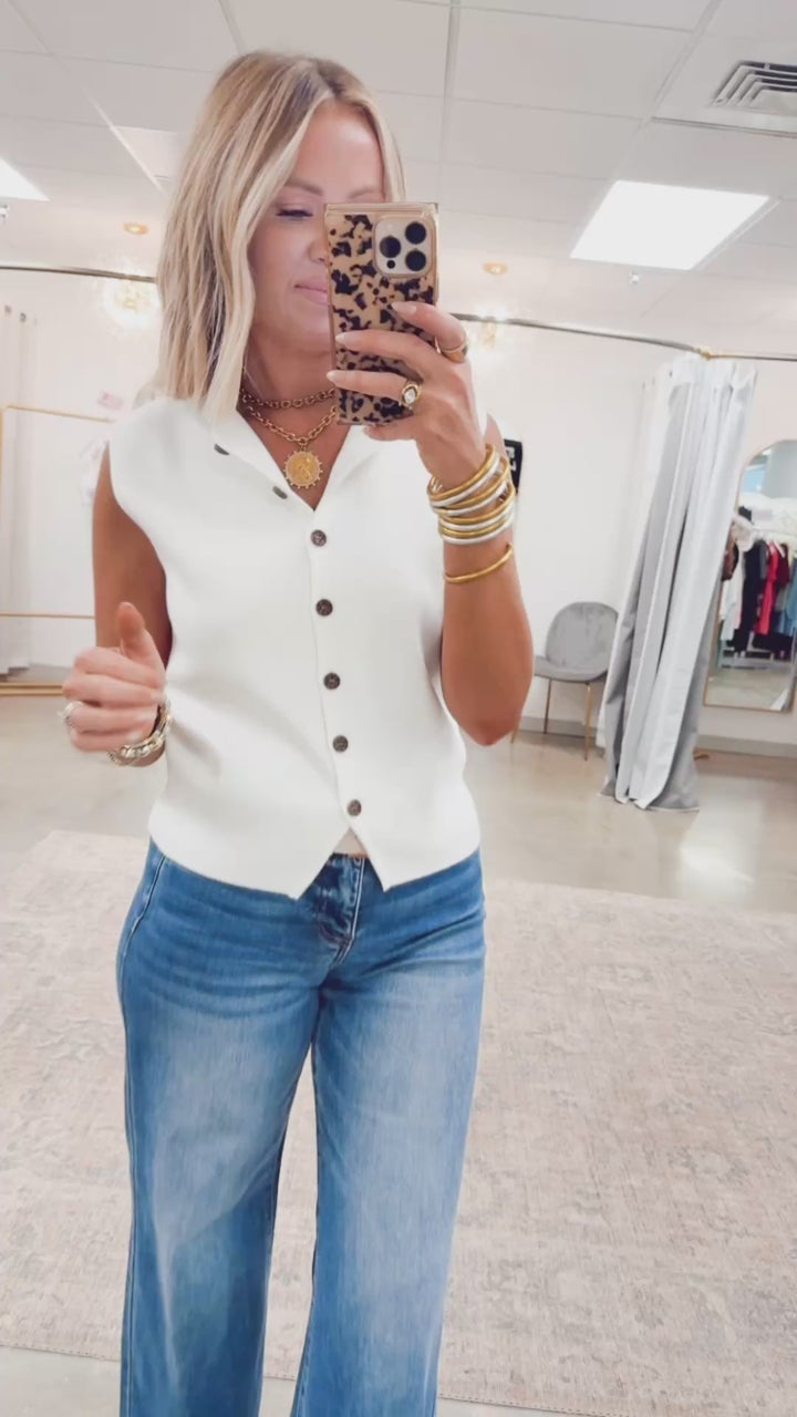 The Greer Button Vest-White