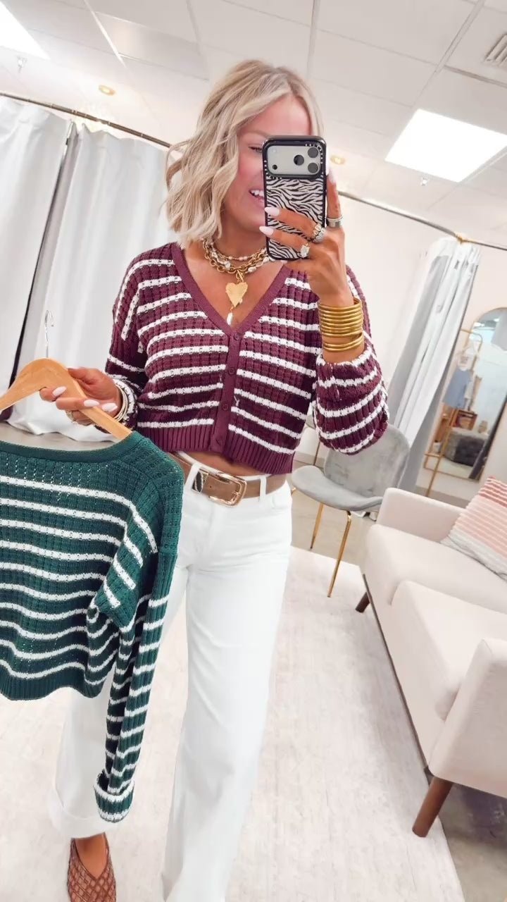 Harbor Striped Cardigan Top-Cherry/White