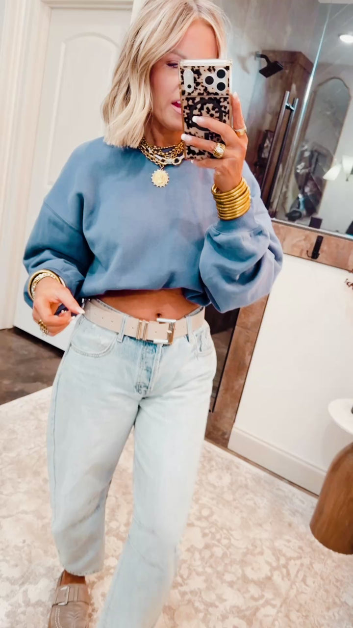 Sara Cropped Sweatshirt-Navy