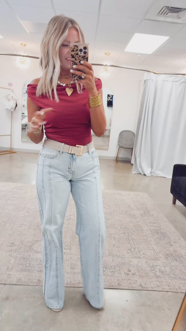 Amara Off Shoulder Top-Maroon