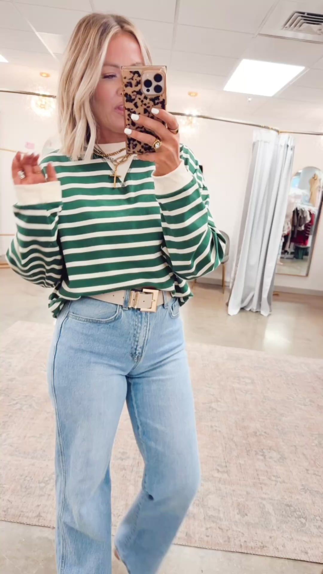 Simple Comfort Striped Top-Green/Cream