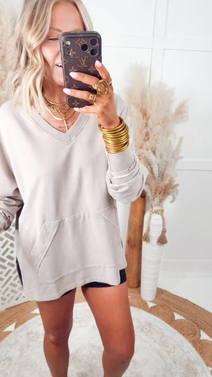 Sunfade V-Neck Pullover-Taupe