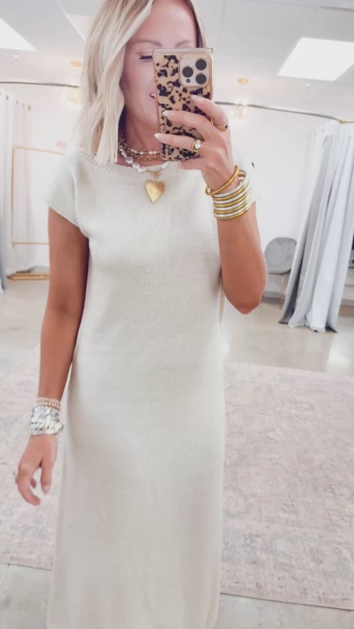 Nova Sweater Midi Dress-Ecru