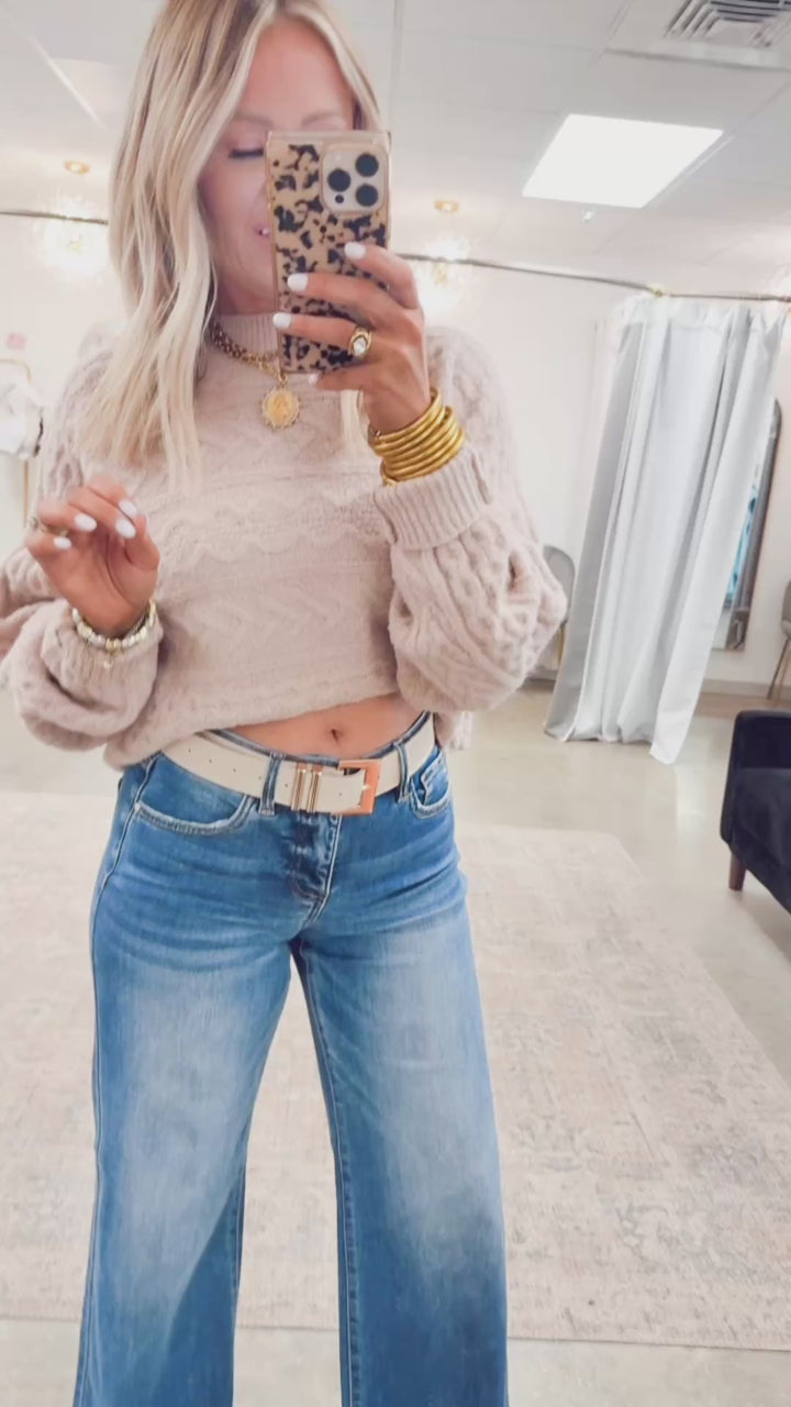 Brielle Cable Knit Cropped Sweater-Rose