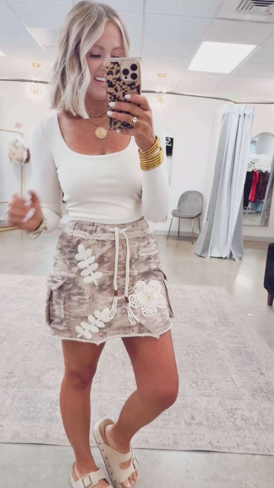Petal Pop Camo Skirt-Tan