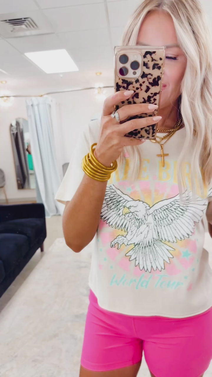 Free Bird World Tour Eagle Cropped Tee-Bone