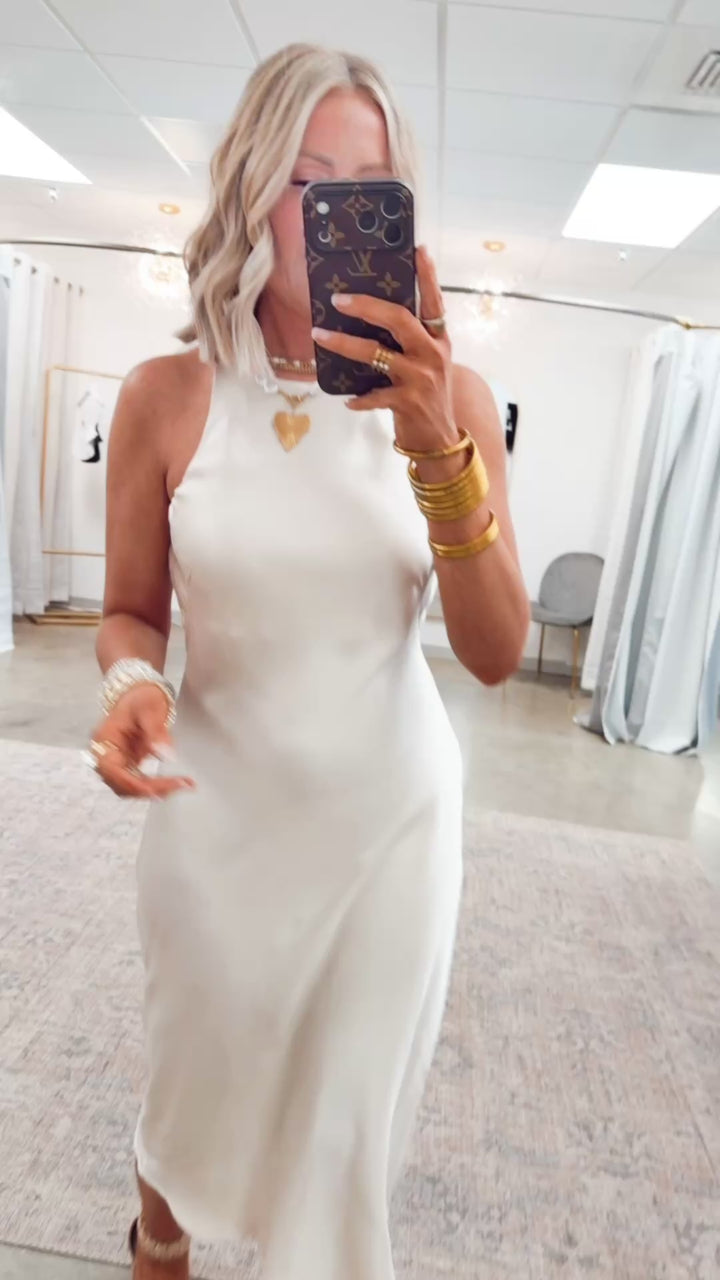 Satin Charm Midi Dress-Alpaca